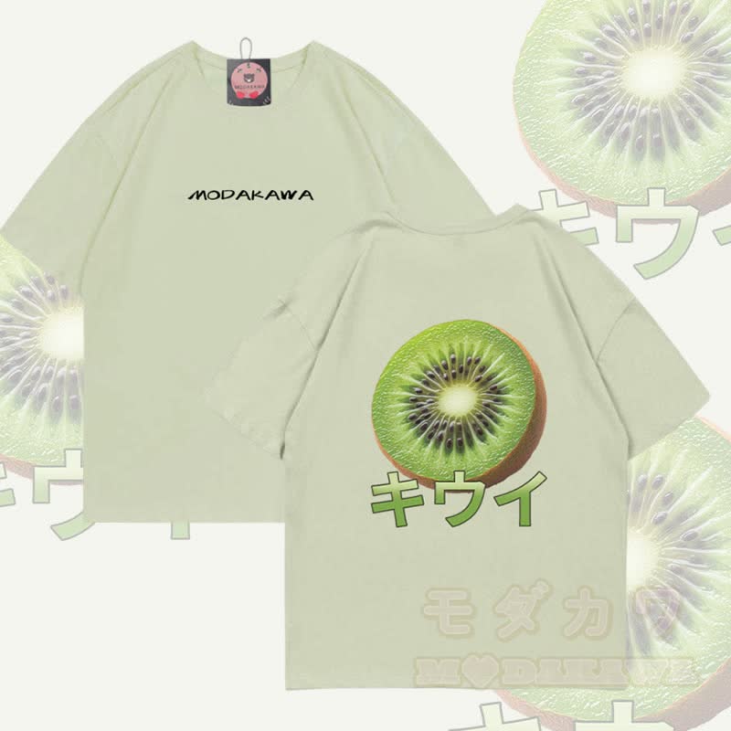 Kiwi Graphic Modakawa Cotton T-shirt - Light Green - 5XL - image 4