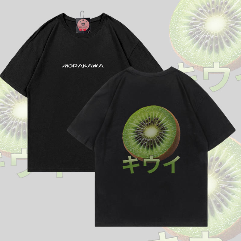 Kiwi Graphic Modakawa Cotton T-shirt - Black - 5XL - image 1
