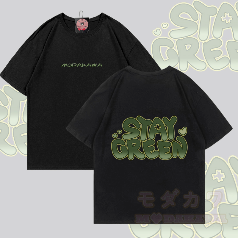STAY GREEN Graphic Modakawa Cotton T-shirt - Black - 5XL - image 1