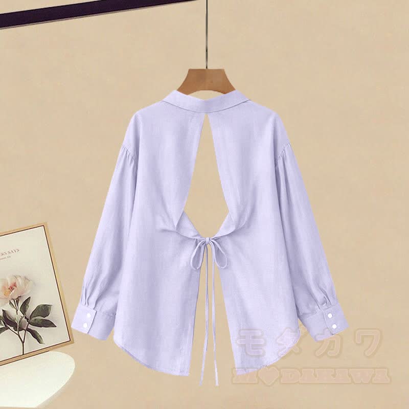 Lace Top Lace-up Shirt Casual Pants Matching Outfit - image 4