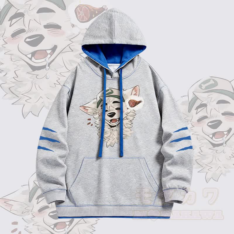 MODAKAWA X atka Fox Wants Meat Graphic Oversized Contrast Lining Pullover Hoodie - Grey - 4XL - image 1