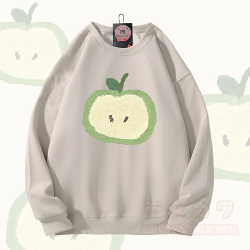 Green Apple Graphic Modakawa Unisex Sweatshirt - Light Beige - 5XL - image 1