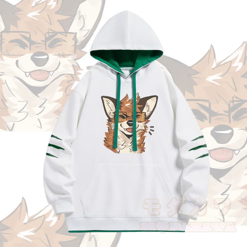 MODAKAWA X atka Fox Wearing Glasses Graphic Oversized Contrast Lining Pullover Hoodie - White - 4XL - image 1