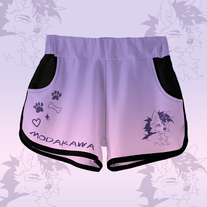 MODAKAWA X pandashk Gradient Tongue Out Fox Graphic Shorts - Purple A - 5XL - image 2