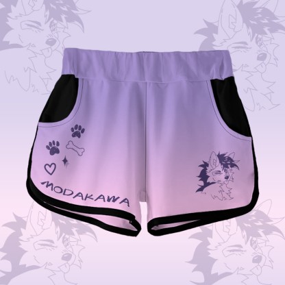MODAKAWA X pandashk Gradient Tongue Out Fox Graphic Shorts - Purple A - 5XL - image 2
