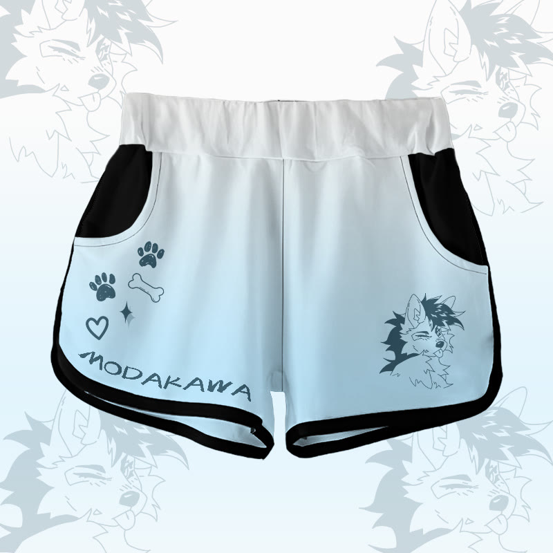 MODAKAWA X pandashk Gradient Tongue Out Fox Graphic Shorts - Blue - 5XL - image 1