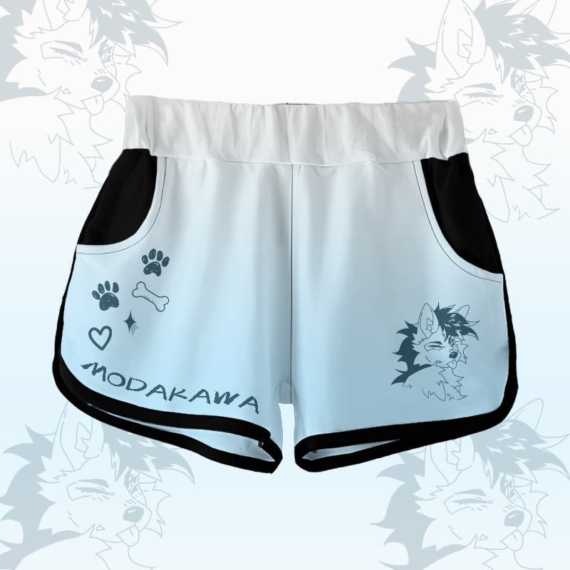 MODAKAWA X pandashk Gradient Tongue Out Fox Graphic Shorts - Blue - 5XL - image 1