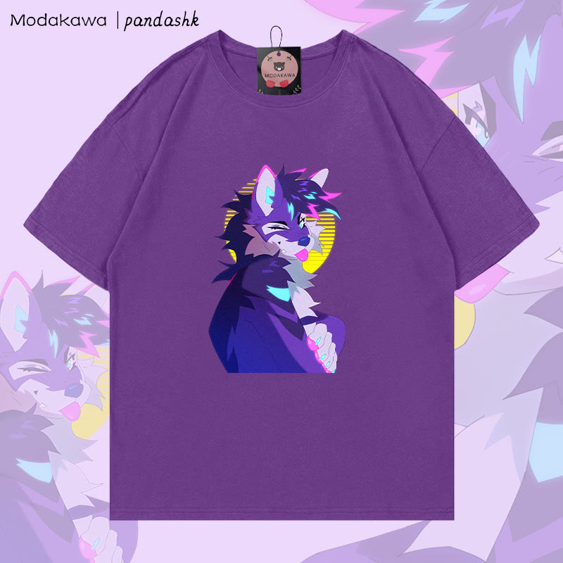 MODAKAWA X pandashk Tongue Out Fox Graphic Cotton T-shirt - Purple - 5XL - image 2