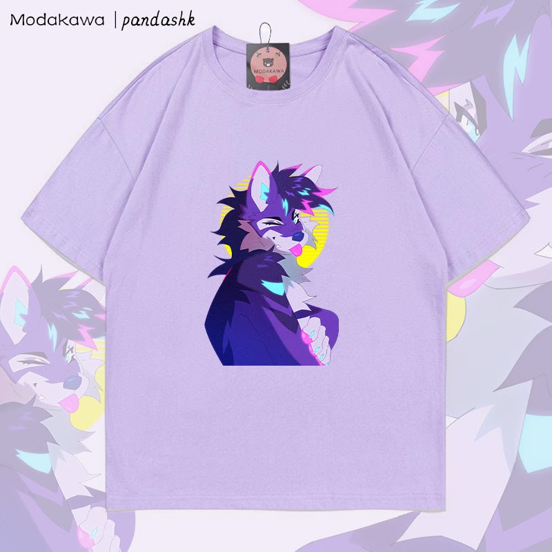 MODAKAWA X pandashk Tongue Out Fox Graphic Cotton T-shirt - Light Purple - 5XL - image 1