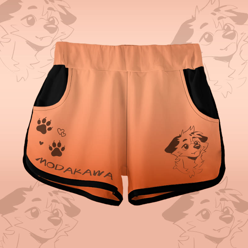 MODAKAWA X atka Gradient Anticipating Fox Graphic Shorts - Orange - 5XL - image 1
