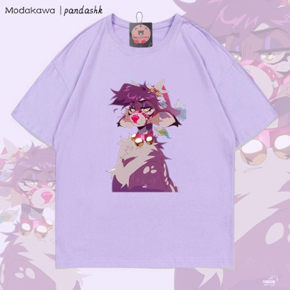 MODAKAWA X pandashk Xmas Deer Graphic Cotton T-shirt - Light Purple - 5XL - image 2