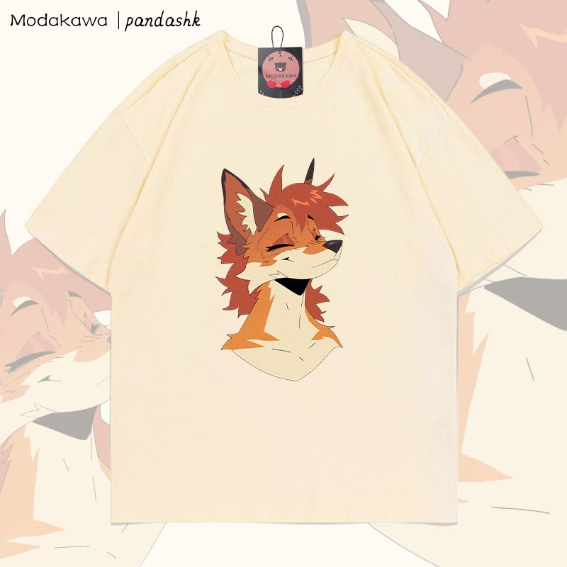 MODAKAWA X pandashk Smile Fox Graphic Cotton T-shirt - Apricot - 5XL - image 2
