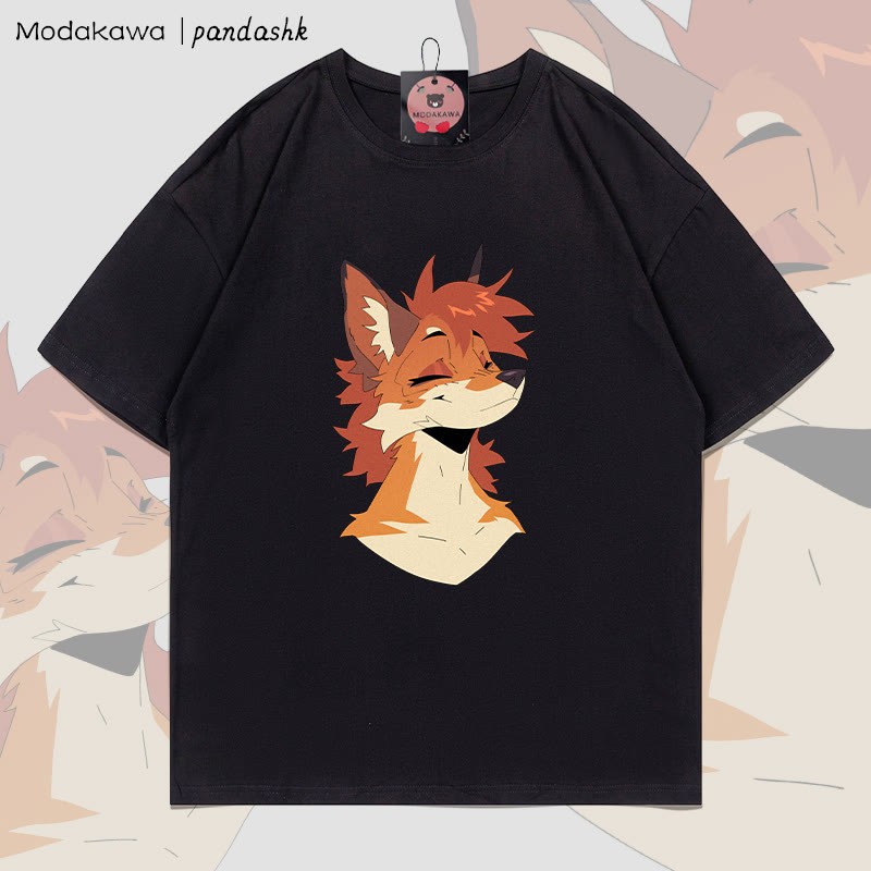 MODAKAWA X pandashk Smile Fox Graphic Cotton T-shirt - Black - 5XL - image 1