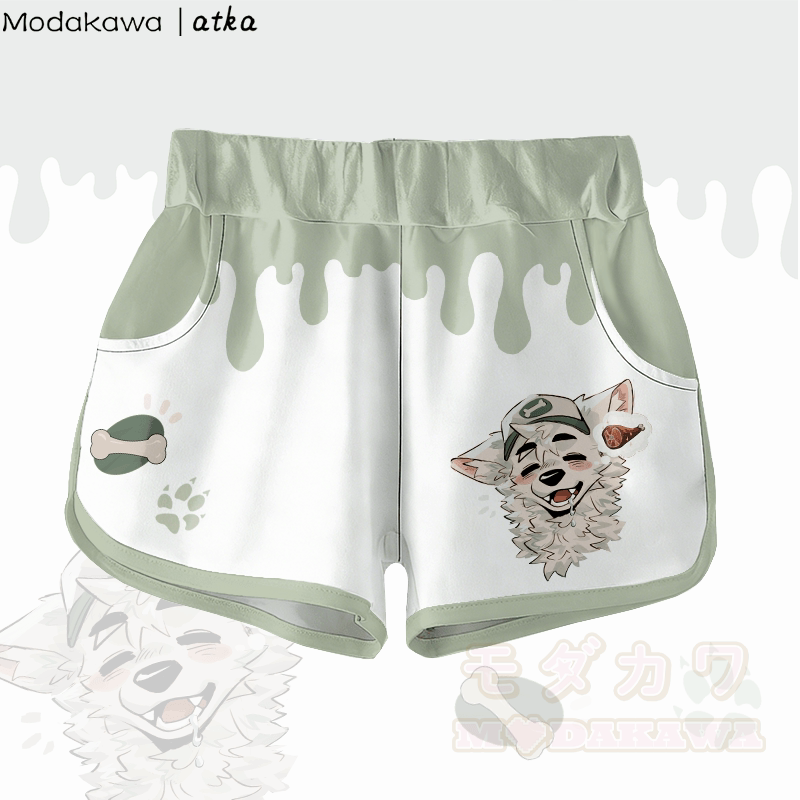 MODAKAWA X atka Fox Wants Meat Graphic Shorts - Green - 5XL - image 1