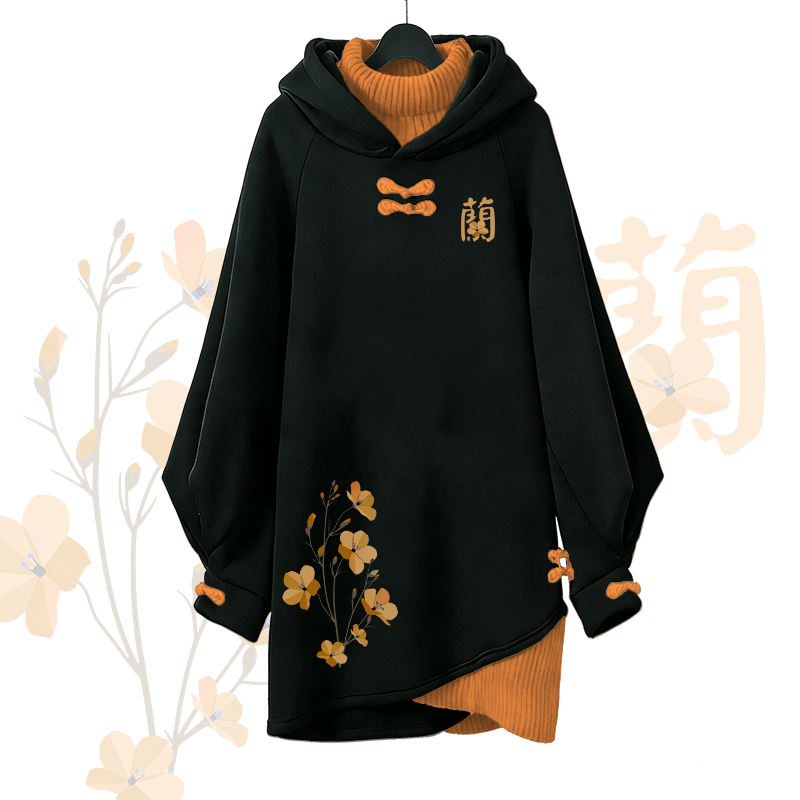 Orchid Letter Graphic Modakawa Buckle Vintage Hooded Sweatshirt Dress - Orange - 3XL - image 1