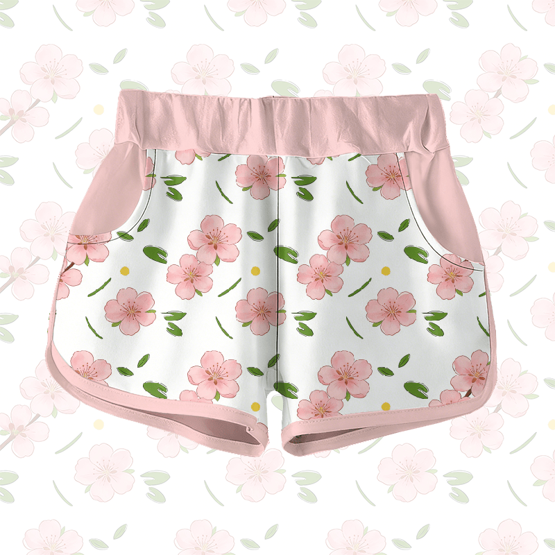 Cherry Blossom Graphic Modakawa Shorts - Pink - 5XL - image 1