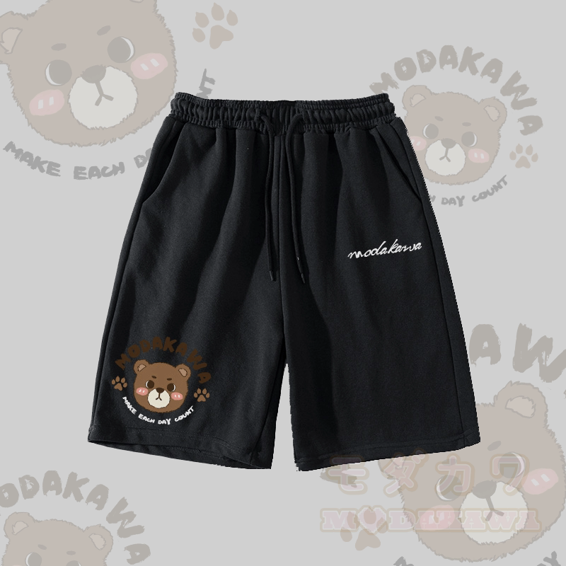 MAKE EACH DAY COUNT Bear Graphic Modakawa Shorts - Black - 5XL - image 1