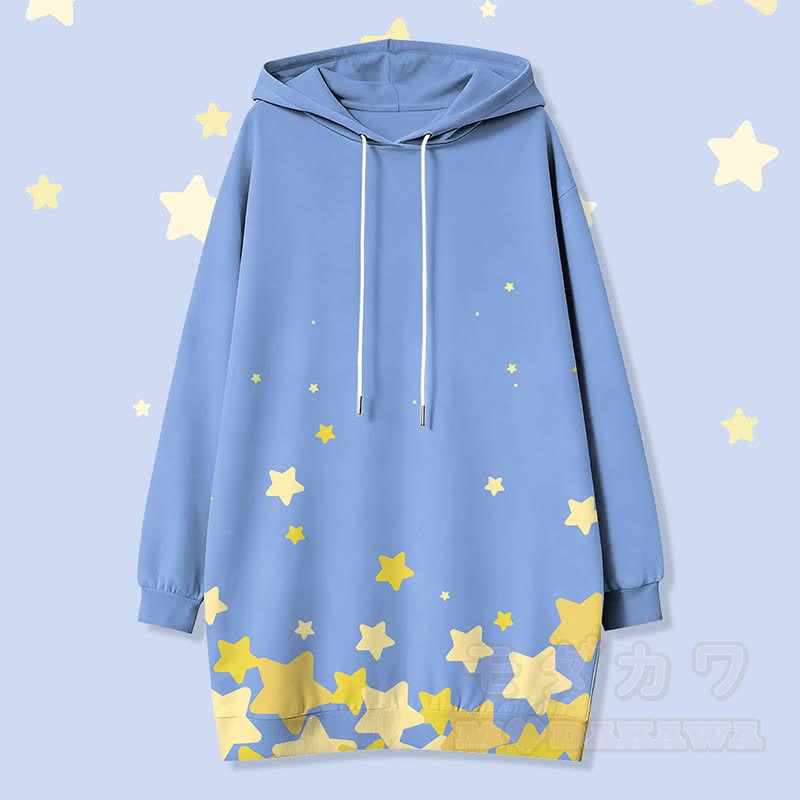 Star Graphic Modakawa Hooded Sweatshirt Dress With Side Pockets - Blue - 4XL - image 2