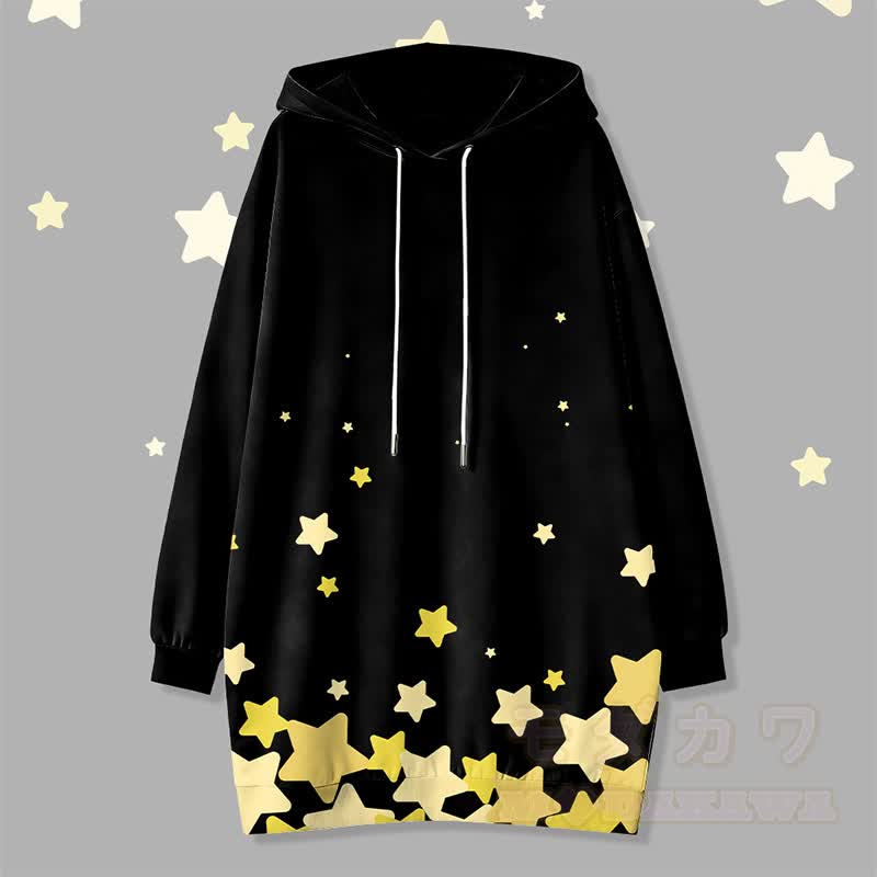 Star Graphic Modakawa Hooded Sweatshirt Dress With Side Pockets - Black - 4XL - image 1
