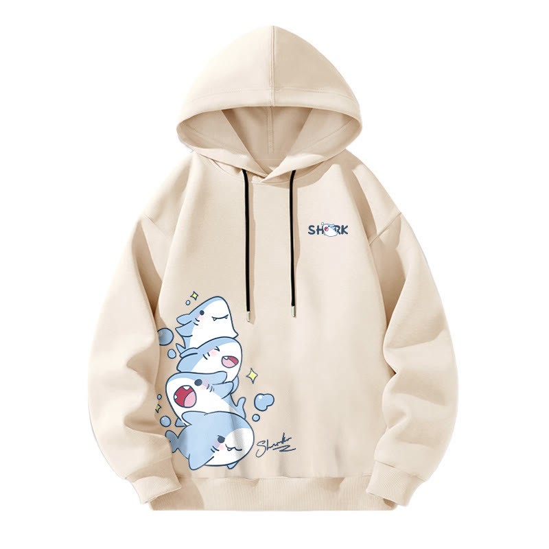 Modakawa Shark Letter Print Loose Hoodie - Apricot - 6XL - image 3