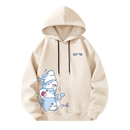 Modakawa Shark Letter Print Loose Hoodie - Apricot - 6XL - image 3