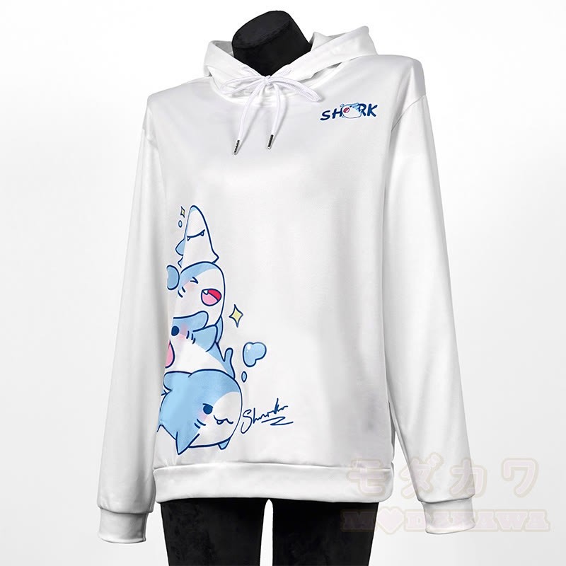 Modakawa Shark Letter Print Loose Hoodie - White - 6XL - image 4