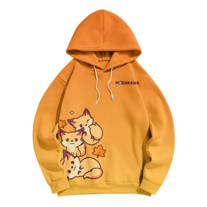 Modakawa Gradient Fox Letter Print Loose Hoodie - Yellow - 6XL - image 2