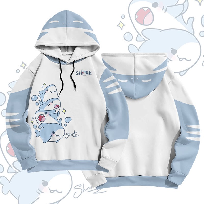 MODAKAWA Playful Shark Graphic All Over Print Pullover Hoodie - White - 6XL - image 2