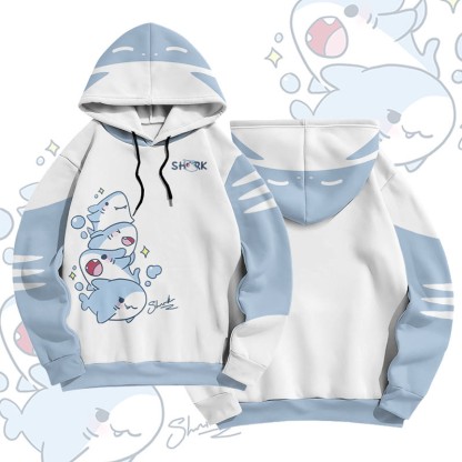 MODAKAWA Playful Shark Graphic All Over Print Pullover Hoodie - White - 6XL - image 2