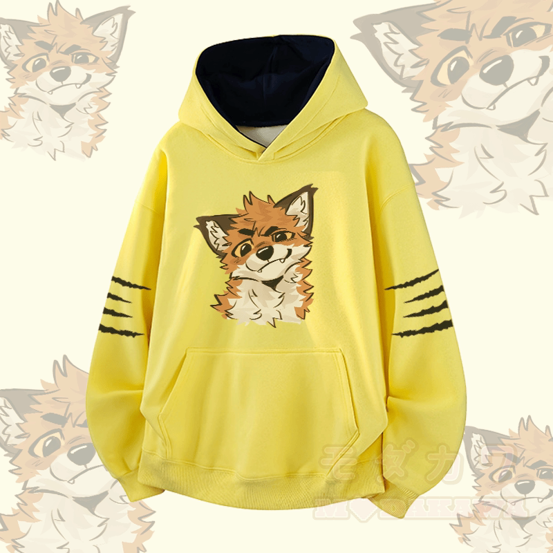 MODAKAWA X atka Funny Fox Graphic Contrast Lining Pullover - Yellow - 3XL - image 2