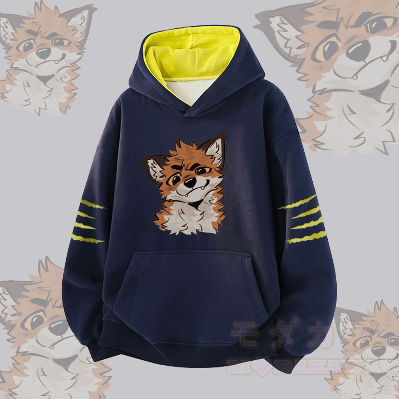 MODAKAWA X atka Funny Fox Graphic Contrast Lining Pullover - Purplish Blue - 3XL - image 1
