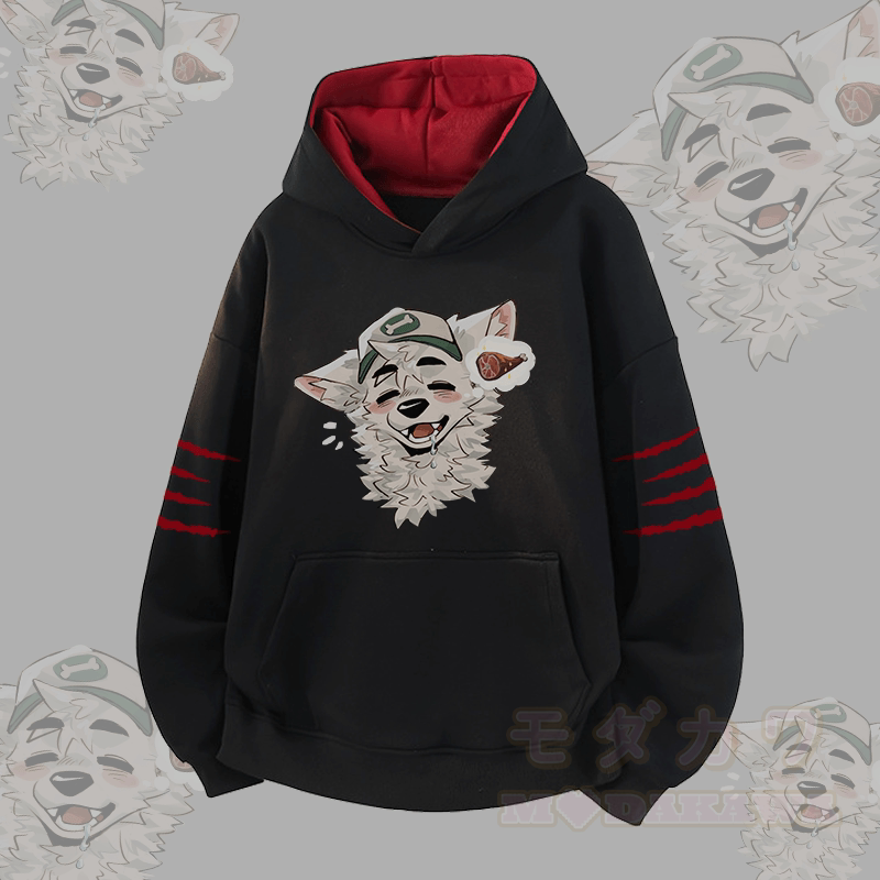 MODAKAWA X atka Fox Wants Meat Graphic Contrast Lining Pullover - Black - 3XL - image 4