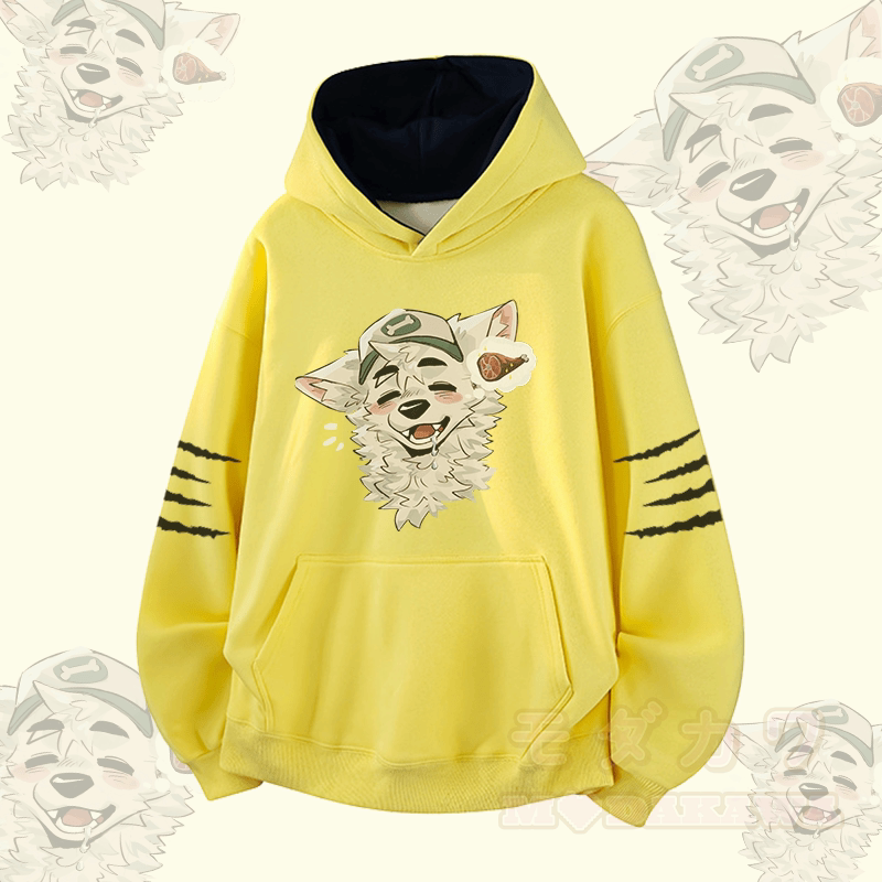 MODAKAWA X atka Fox Wants Meat Graphic Contrast Lining Pullover - Yellow - 3XL - image 2