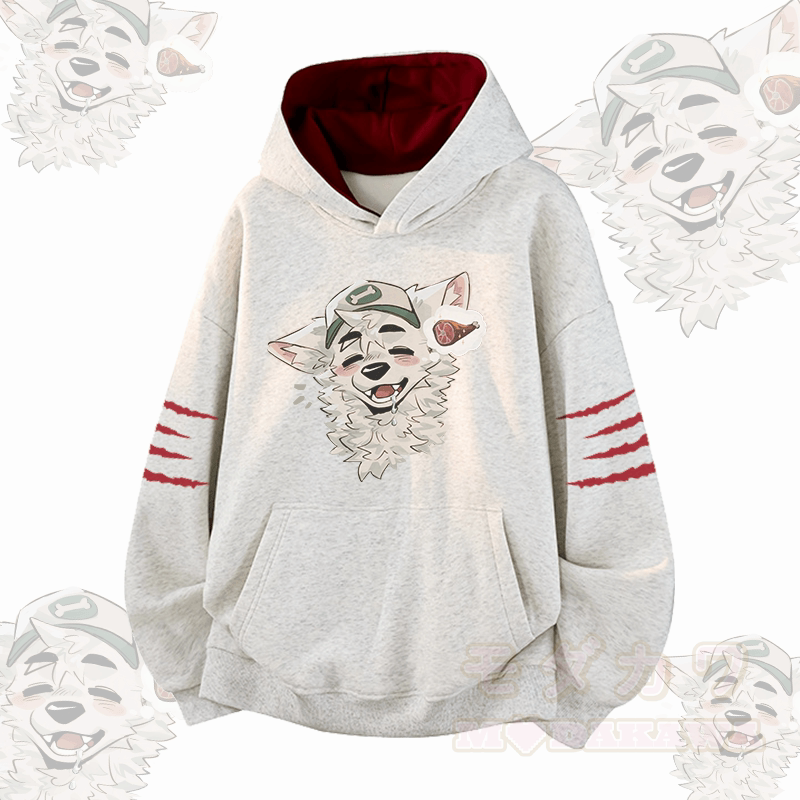 MODAKAWA X atka Fox Wants Meat Graphic Contrast Lining Pullover - Grey - 3XL - image 1