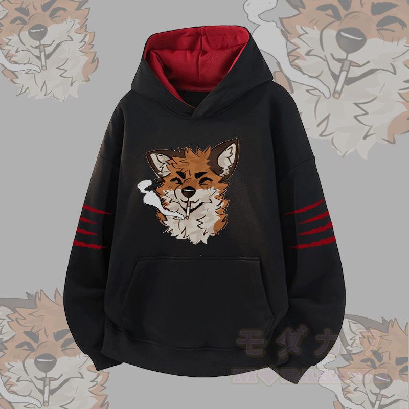 MODAKAWA X atka Fox Smoking Graphic Contrast Lining Pullover - Black - 3XL - image 1