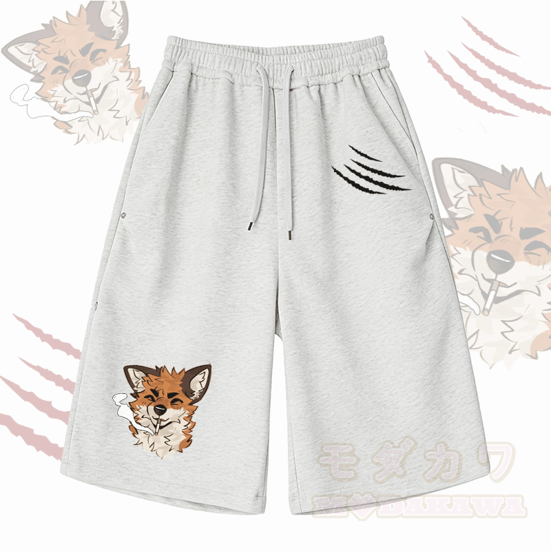 MODAKAWA X atka Fox Smoking Graphic Wide Leg Cropped Pants - Light Grey - 2XL - image 4