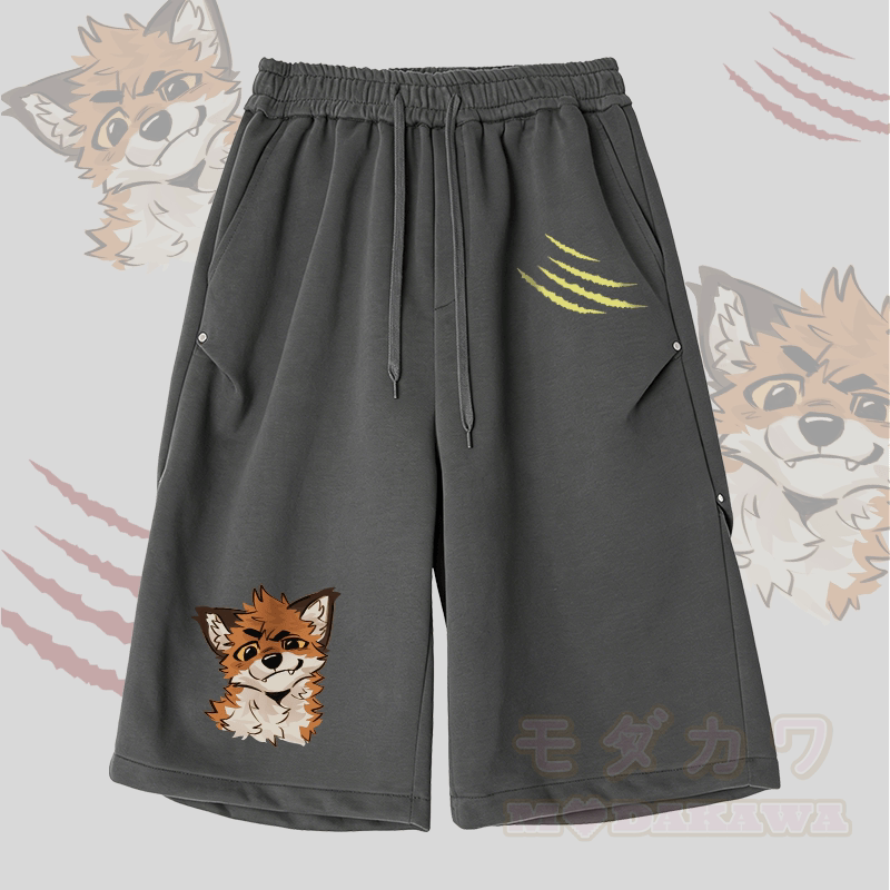 MODAKAWA X atka Funny Fox Graphic Wide Leg Cropped Pants - Dark Grey - 2XL - image 1