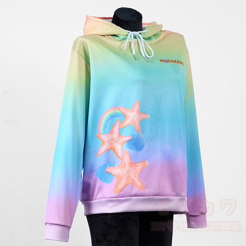 Modakawa Gradient Starfish Letter Print Loose Hoodie - image 2