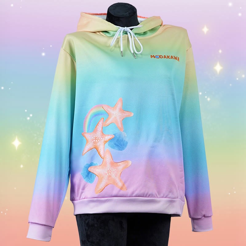 Modakawa Gradient Starfish Letter Print Loose Hoodie - Rainbow - 6XL - image 1