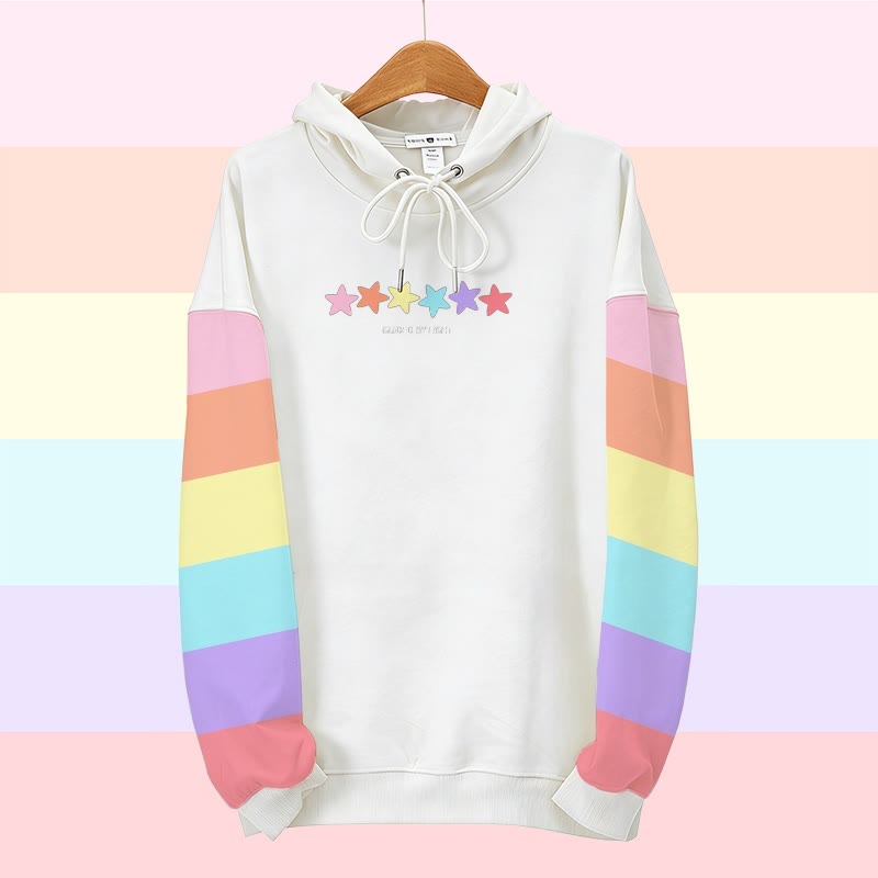 MODAKAWA Rainbow Stars Graphic All Over Print Pullover Hoodie - White - 6XL - image 2
