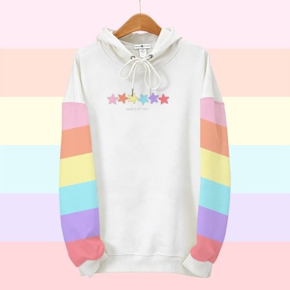 MODAKAWA Rainbow Stars Graphic All Over Print Pullover Hoodie - White - 6XL - image 2