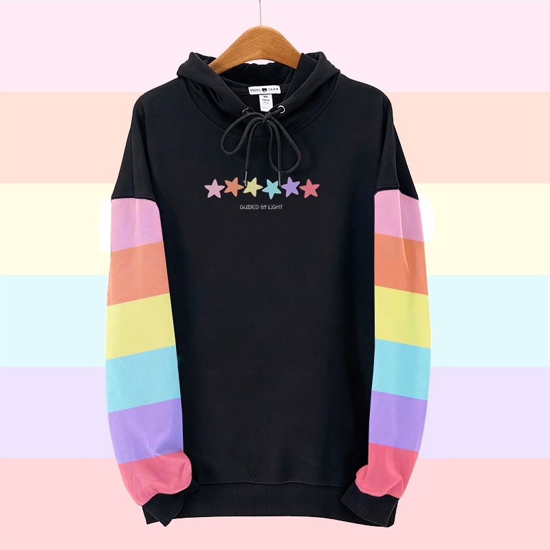MODAKAWA Rainbow Stars Graphic All Over Print Pullover Hoodie - Black - 6XL - image 1