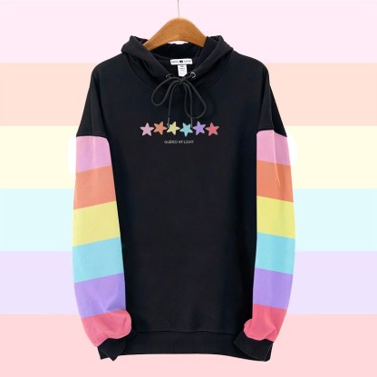 MODAKAWA Rainbow Stars Graphic All Over Print Pullover Hoodie - Black - 6XL - image 1