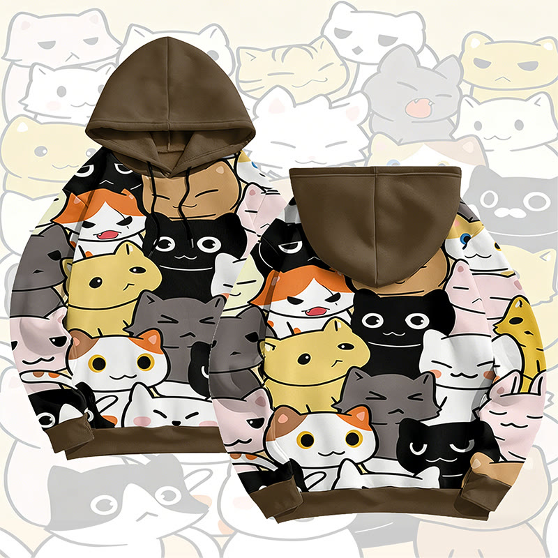MODAKAWA Cat Crowd Graphic All Over Print Pullover Hoodie - Brown - 6XL - image 1