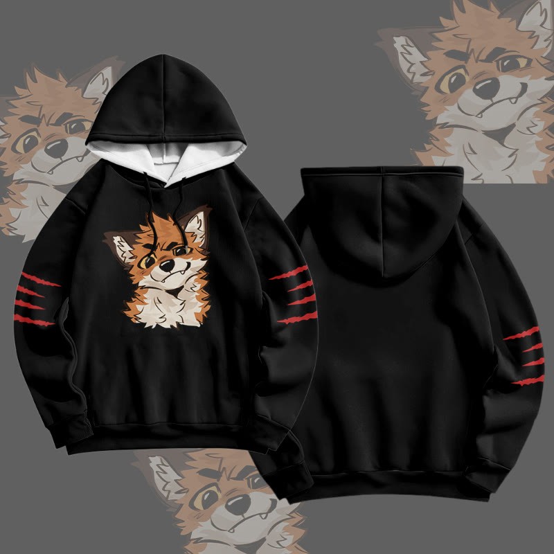 MODAKAWA X atka Funny Fox Graphic All Over Print Pullover Hoodie - Black&Red - 6XL - image 2