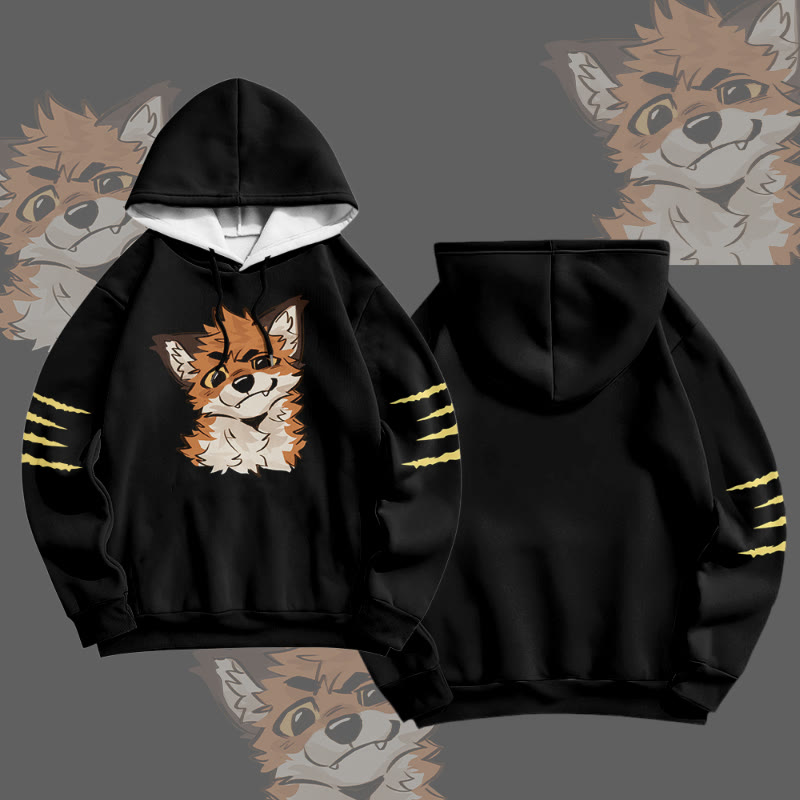 MODAKAWA X atka Funny Fox Graphic All Over Print Pullover Hoodie - Black&Yellow - 6XL - image 1
