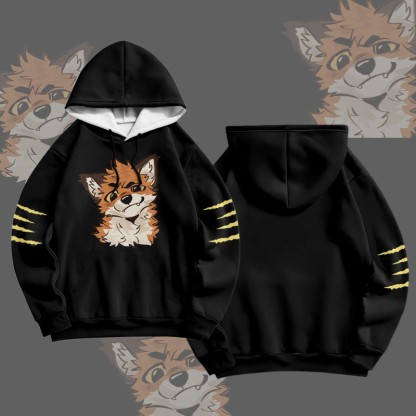 MODAKAWA X atka Funny Fox Graphic All Over Print Pullover Hoodie - Black&Yellow - 6XL - image 1