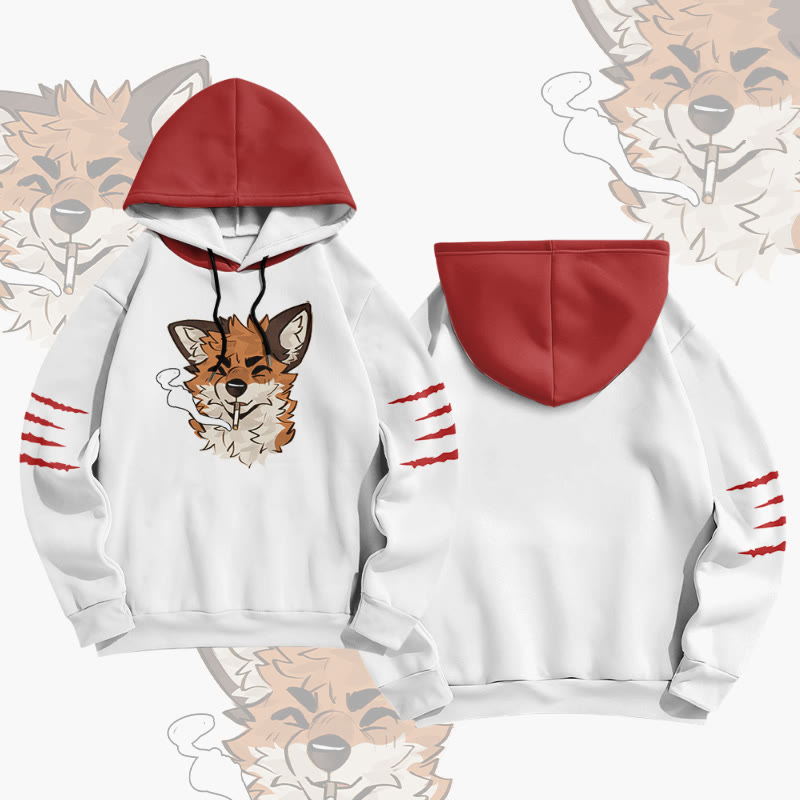 MODAKAWA X atka Fox Smoking Graphic All Over Print Pullover Hoodie - White - 6XL - image 1