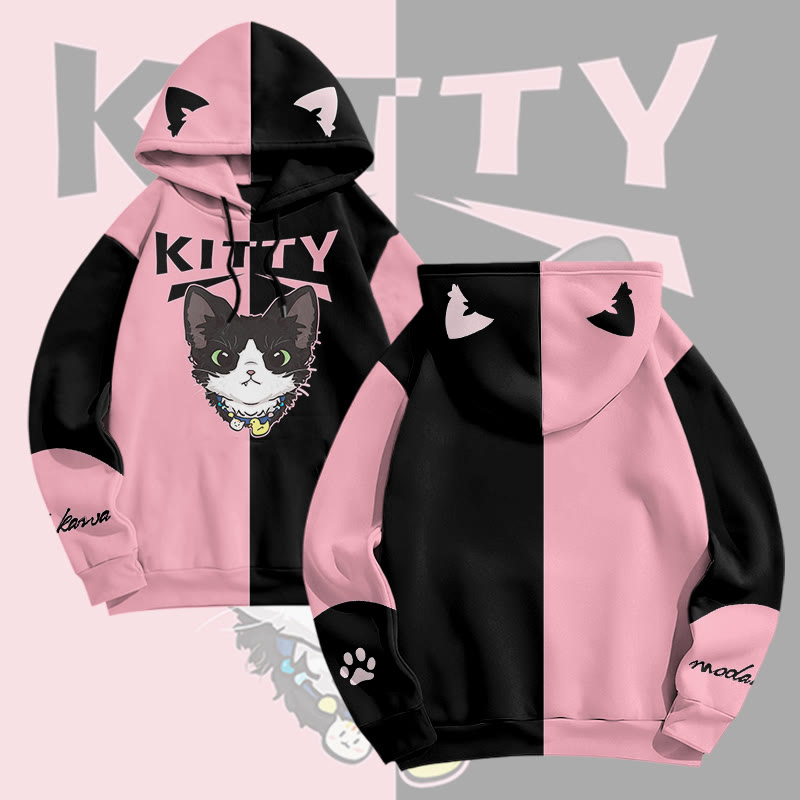 MODAKAWA Cute Kitty Graphic All Over Print Pullover Hoodie - Pink - 6XL - image 2