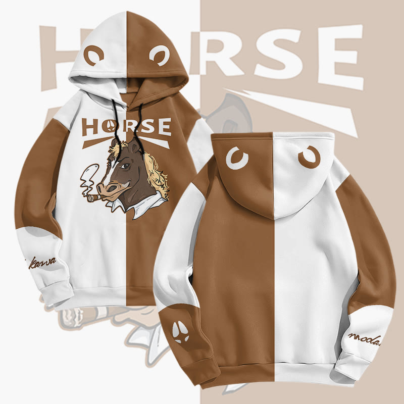 MODAKAWA Smoking Horse Graphic All Over Print Pullover Hoodie - Brown - 6XL - image 2
